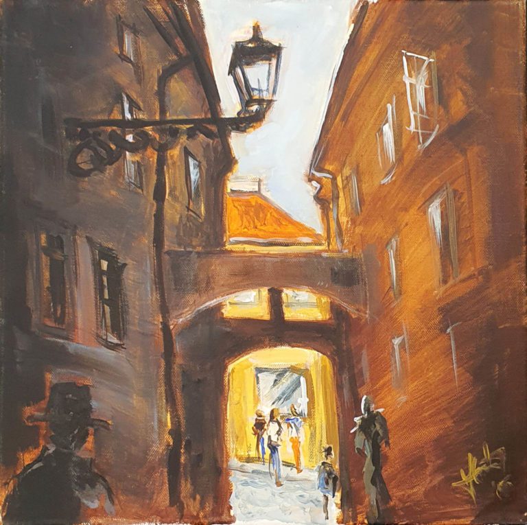Baštová ulica maľba Milan Herenyi